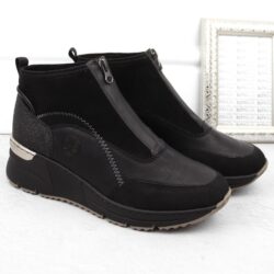 Botki damskie na koturnie czarne Rieker N6361-00