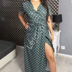 Letnia sukienka maxi w kolorze zielonym w białe groszki 6454