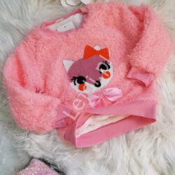 Puchata bluza z polarkiem dla dziewczynki z haftowanym liskiem 888