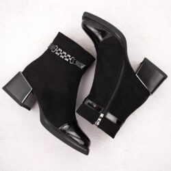 Botki damskie na ozdobnym obcasie czarne D&A S.Barski Premium Collection MR880-018