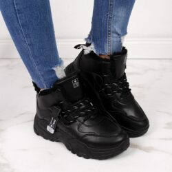 Sneakersy damskie ocieplane na grubej podeszwie czarne News 4356