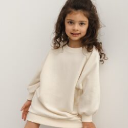 MINI sukienka/tunika z dzianiny w kolorze BRIGHT BEIGE -DEXTER