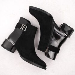 Botki damskie na obcasie zamszowe i lakierowane czarne D&A S.Barski Premium Collection MR880-040