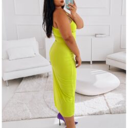 Elegancka midi sukienka PLUS SIZE na jedno ramie ATHENA - limonka
