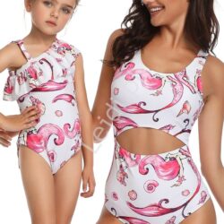 Jednoczęściowy strój mama i córka w syrenki, basen, plaża