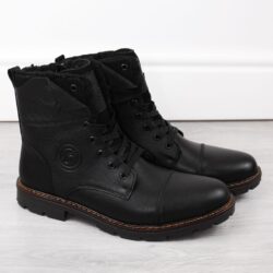 Skórzane botki buty męskie ocieplane wełną czarne Rieker 32133-00