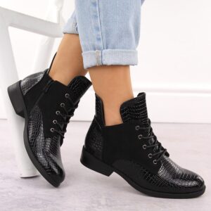 Botki damskie lakierowane kroko czarne Vinceza 16477