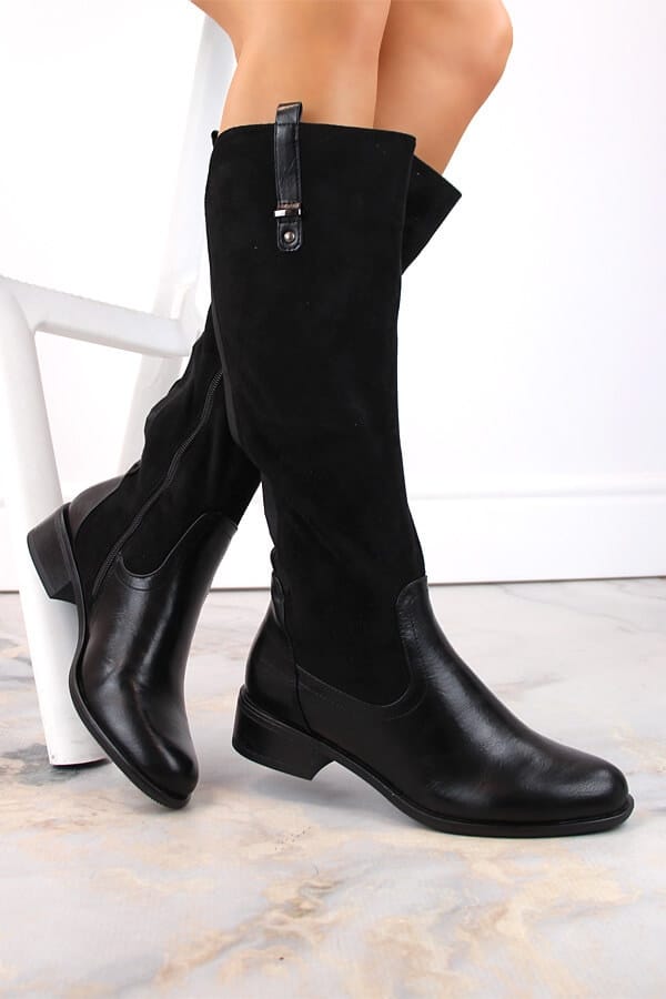 Kozaki damskie oficerki ocieplane czarne Jezzi ASA198-22