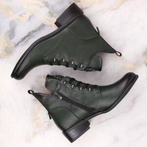 Botki damskie na płaskim obcasie ocieplane zielone Jezzi ASA198-21