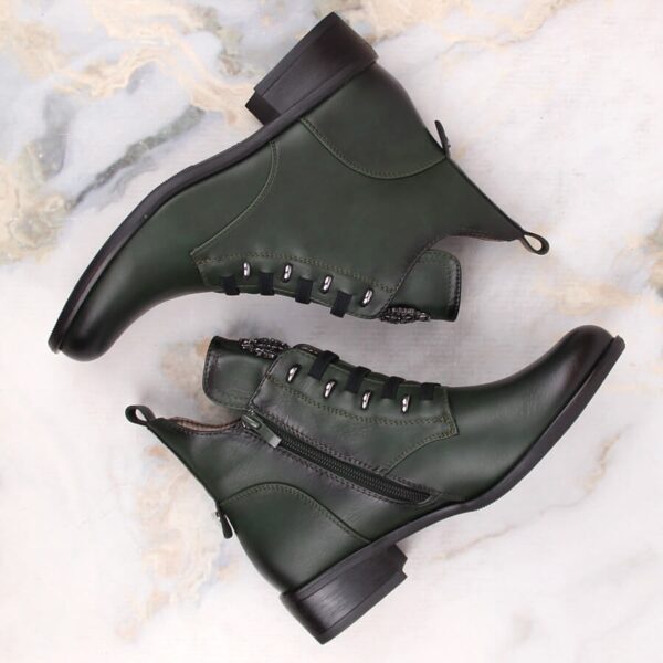 Botki damskie na płaskim obcasie ocieplane zielone Jezzi ASA198-21