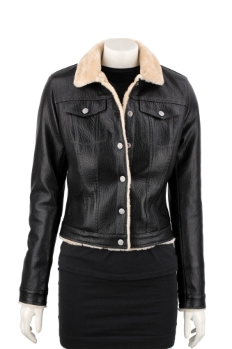 09952656f558bd5d2406fb03beb8df3eb58b22ae DRI951K - Czarna skórzana katana damska ocieplana kożuchem eko DORJAN