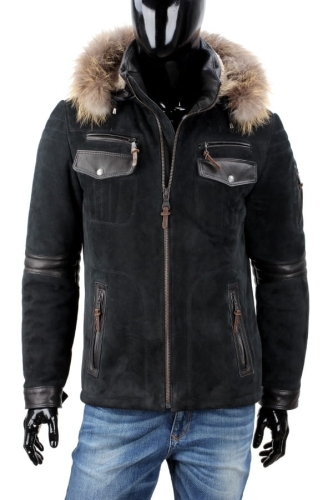 0a4b24df92693dfd386f35d5f0a6fbd4edbdeb18 PTR400 - Zimowa kurtka męska zamszowa z kapturem i futerkiem DORJAN