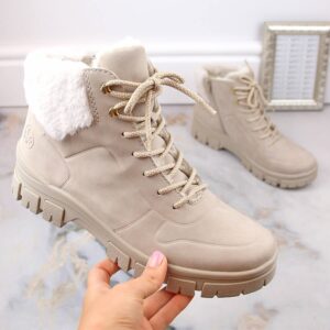 Komfortowe botki damskie ocieplane beżowe Rieker Z1101-62