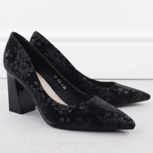 Czółenka damskie w kwiaty na słupku czarne Vinceza 62254