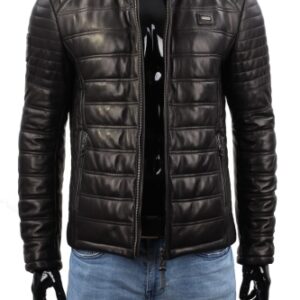 NIK453_1 - Czarna uniwersalna kurtka skórzana męska sportowa DORJAN