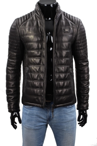 2a3cc117922e7fc87ca4b74f8c5eba1c0a3deab0 NIK453_1 - Czarna uniwersalna kurtka skórzana męska sportowa DORJAN