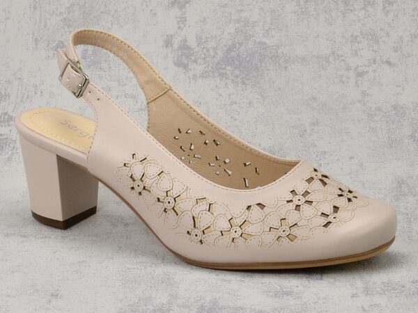 2c4b52122abafa53f1d74c652fb1ed905cbe1396 Szare czółenka damskie na słupku z odkrytą piętą Sergio Leone SK179