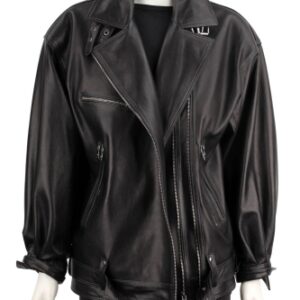 CEL450 - Czarna ramoneska damska oversize ze skóry naturalnej DORJAN