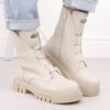 Workery damskie botki na platformie beżowe Jezzi RMR2150-19