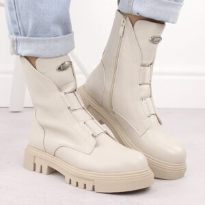 Workery damskie botki na platformie beżowe Jezzi RMR2150-19