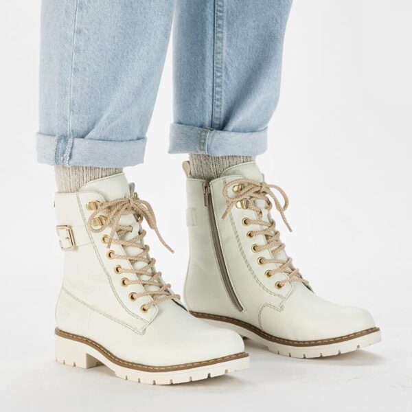 Wodoodporne komfortowe botki damskie ocieplane białe Rieker Y9126-80