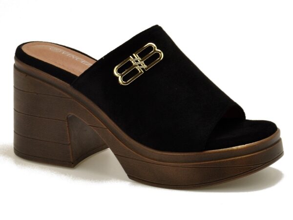 Czarne klapki damskie na klocku Vinceza 17400
