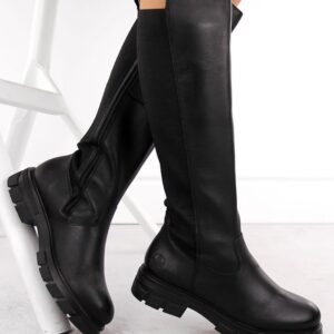 Skórzane kozaki damskie oficerki ocieplane czarne Rieker Z9158-00