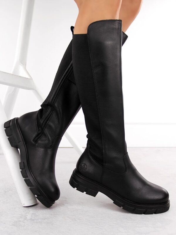 Skórzane kozaki damskie oficerki ocieplane czarne Rieker Z9158-00