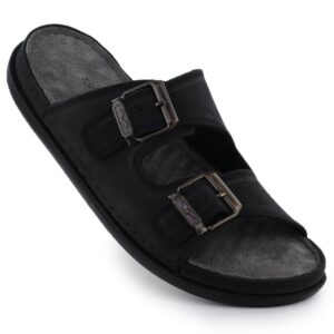 Skórzane komfortowe klapki męskie z klamrami czarne T.Sokolski L25-419