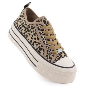 Trampki niskie na platformie w panterkę beżowe NEWS 9157