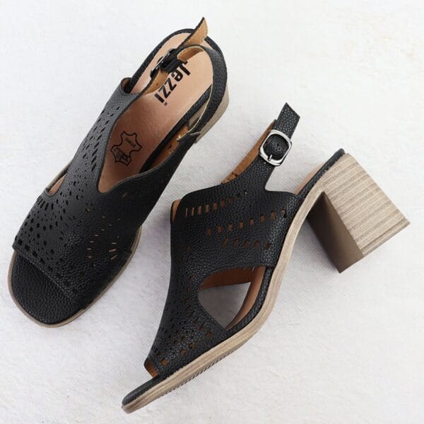 3d69362782fab6765f1f686e34e76abf6833311c Sandały damskie na obcasie ażurowe czarne Jezzi 24125