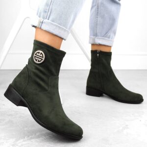 Botki zamszowe damskie z ozdobą zielone Jezzi 198