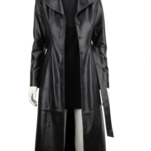 Długi płaszcz skórzany damski z czarnej skóry naturalnej DORJAN