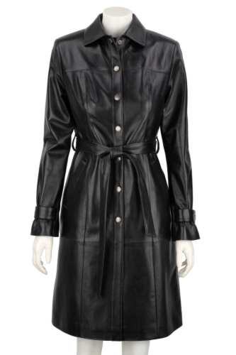 ROMA450 - czarny płaszcz skórzany damski zapinany na napy DORJAN