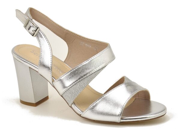 46afc4bbee287d2a8c8f548cfab0279743231944 Srebrne sandały damskie na obcasie Sergio Leone SK866