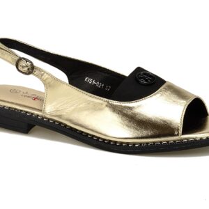 Złote płaskie sandały damskie S.Barski KV51-021