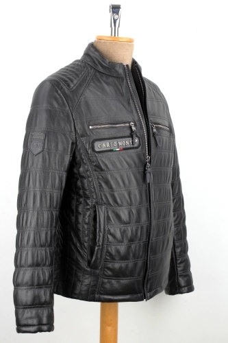 OUT184 - L - Pikowana kurtka męska ze skóry naturalnej ocieplana DORJAN Outlet