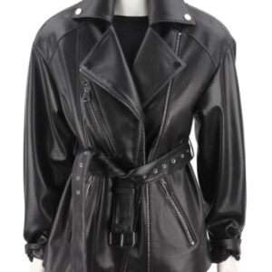 IRA450 - Damska ramoneska oversize z czarnej skóry naturalnej DORJAN