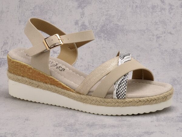 Beżowe sandały damskie na koturnie Dr. Jan Q23406