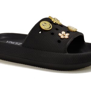 66c418254c86f3b43fe4e79ba7155a4ff8115d67 Czarne piankowe klapki damskie z przypinkami Vinceza 76055