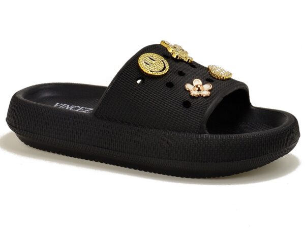 Czarne piankowe klapki damskie z przypinkami Vinceza 76055