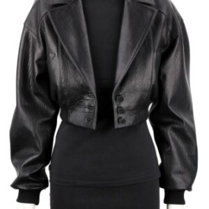 NAT951 - Czarna kurtka skórzana damska w luźnym kroju oversize DORJAN