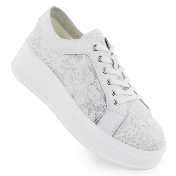 Półbuty na platformie koronkowe białe S.Barski HY51-059