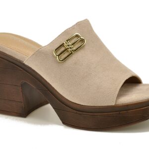 Beżowe klapki damskie na klocku Vinceza 17400
