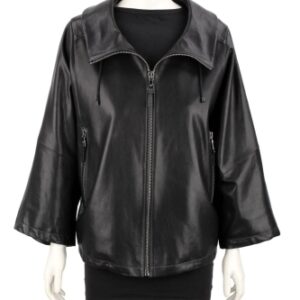 AID450 - Damska kurtka skórzana oversize z czarnej skóry naturalnej DORJAN