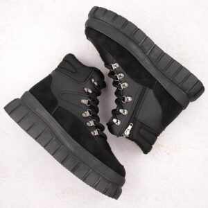 Trapery damskie na grubej platformie czarne News 7928