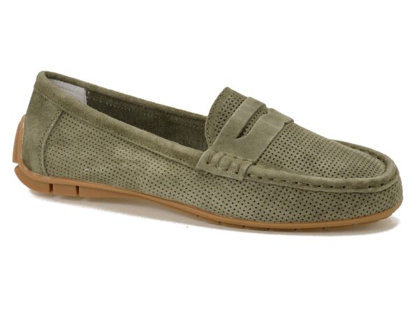 Zielone ażurowe skórzane mokasyny damskie Goodin WN-4703