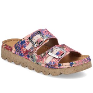 Klapki damskie na platformie z klamrami różowe Rieker V8751-90