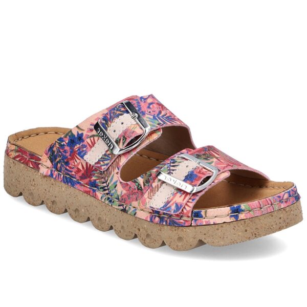 Klapki damskie na platformie z klamrami różowe Rieker V8751-90