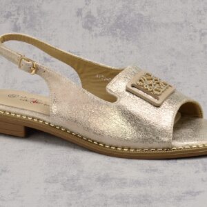 Złote płaskie sandały damskie S.Barski KV51-082